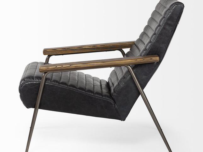 37" Black And Brown Faux Leather Lounge Chair