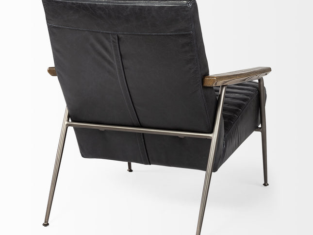 37" Black And Brown Faux Leather Lounge Chair