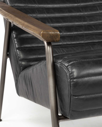 37" Black And Brown Faux Leather Lounge Chair