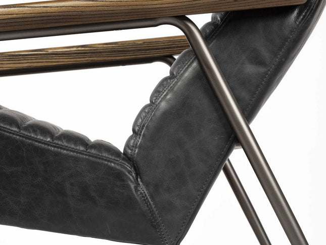 37" Black And Brown Faux Leather Lounge Chair