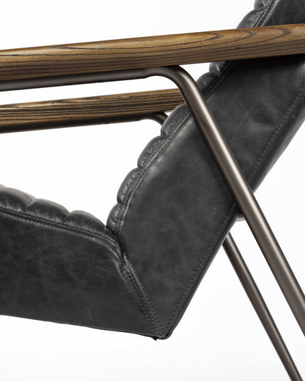 37" Black And Brown Faux Leather Lounge Chair