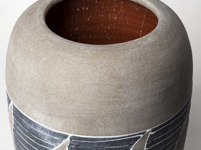 15" Brown And Gray Geometric Cylinder Ceramic Table Vase