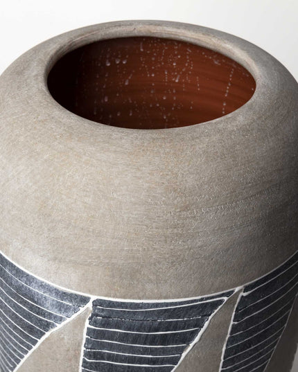 15" Brown And Gray Geometric Cylinder Ceramic Table Vase