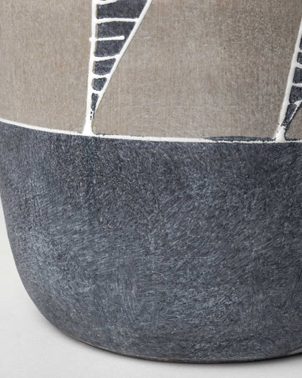 15" Brown And Gray Geometric Cylinder Ceramic Table Vase