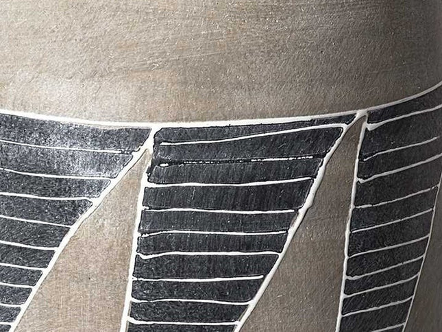 15" Brown And Gray Geometric Cylinder Ceramic Table Vase