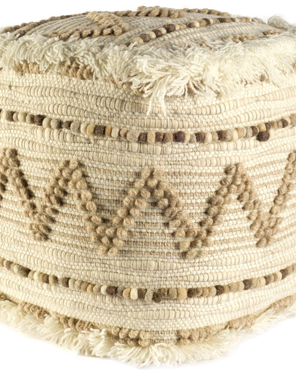 18" Beige Geometric Cube Ottoman