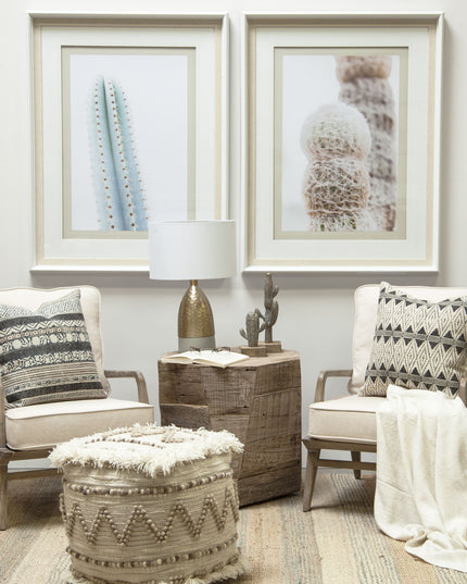 18" Beige Geometric Cube Ottoman