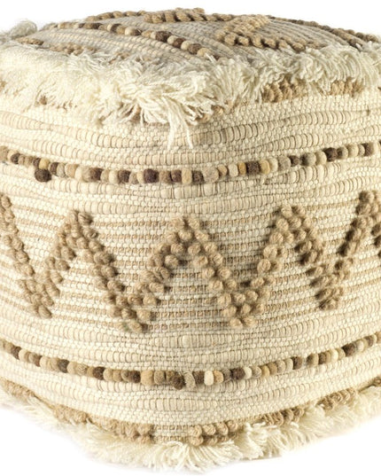 18" Beige Geometric Cube Ottoman