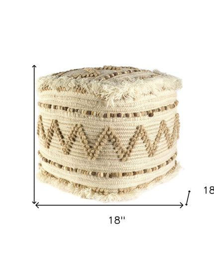 18" Beige Geometric Cube Ottoman