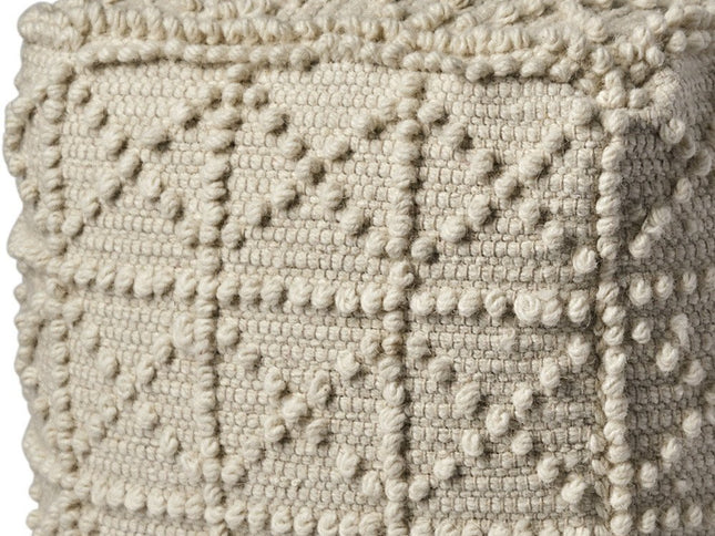 18" Ivory Wool Knubby Geometric Cube Pouf Ottoman