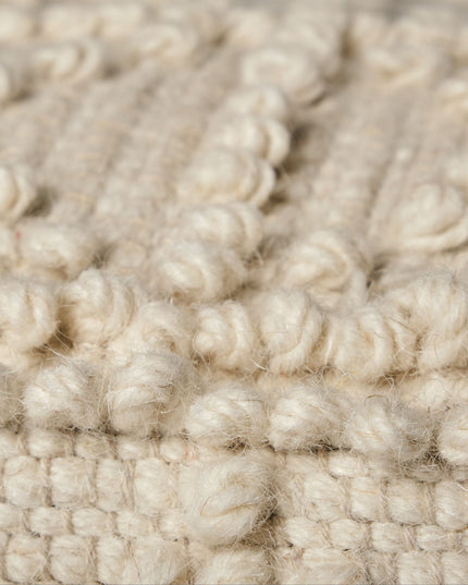 18" Ivory Wool Knubby Geometric Cube Pouf Ottoman