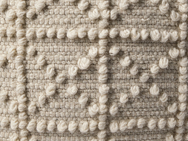 18" Ivory Wool Knubby Geometric Cube Pouf Ottoman