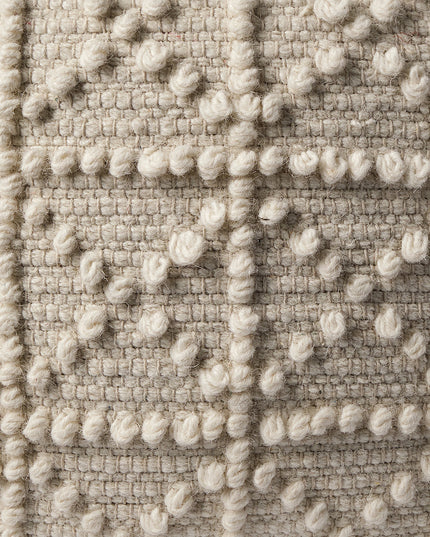 18" Ivory Wool Knubby Geometric Cube Pouf Ottoman