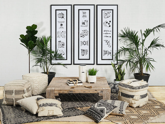 18" Ivory Wool Knubby Geometric Cube Pouf Ottoman