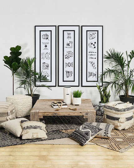 18" Ivory Wool Knubby Geometric Cube Pouf Ottoman