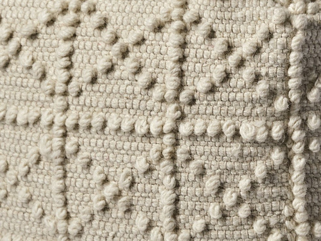 18" Ivory Wool Knubby Geometric Cube Pouf Ottoman