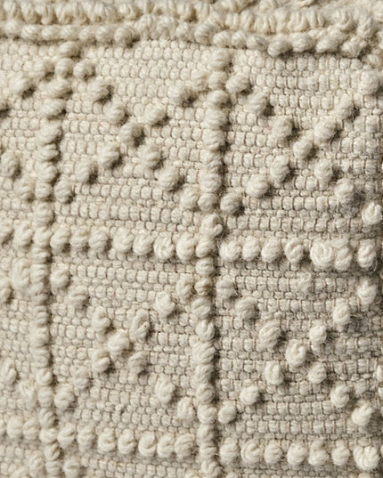 18" Ivory Wool Knubby Geometric Cube Pouf Ottoman