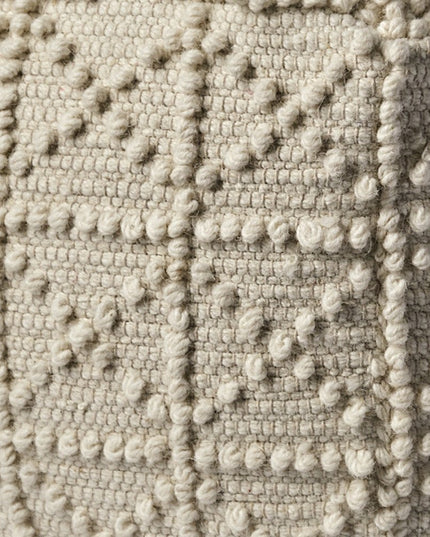 18" Ivory Wool Knubby Geometric Cube Pouf Ottoman