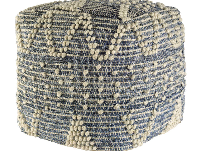 18" Blue Geometric Pouf Ottoman