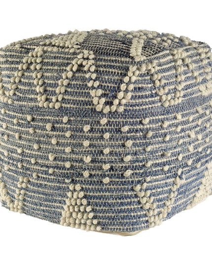 18" Blue Geometric Pouf Ottoman