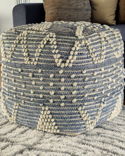18" Blue Geometric Pouf Ottoman