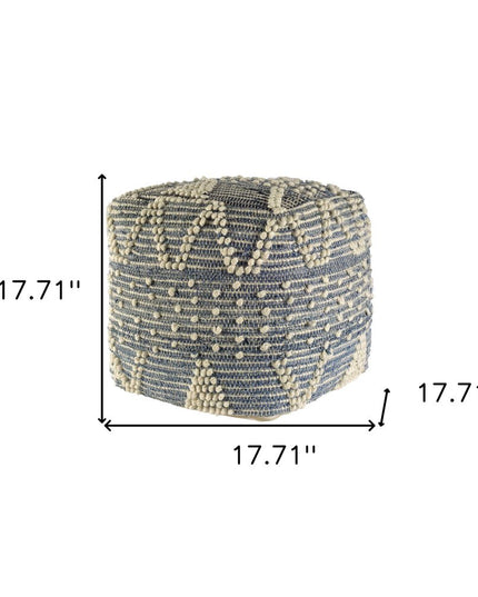 18" Blue Geometric Pouf Ottoman