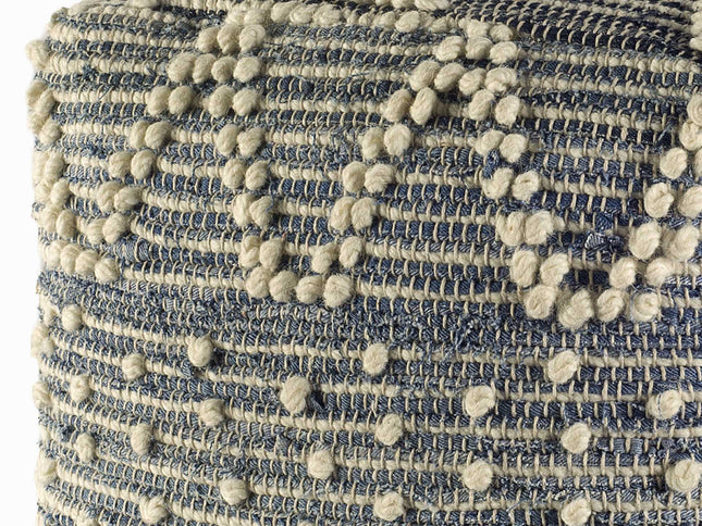 18" Blue Geometric Pouf Ottoman