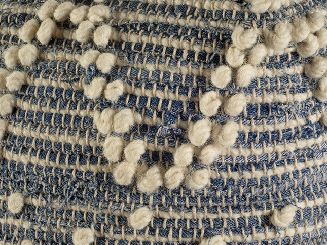 18" Blue Geometric Pouf Ottoman