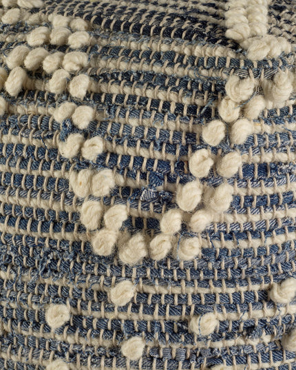 18" Blue Geometric Pouf Ottoman