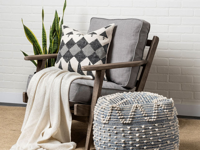 18" Blue Geometric Pouf Ottoman