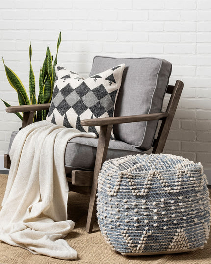 18" Blue Geometric Pouf Ottoman