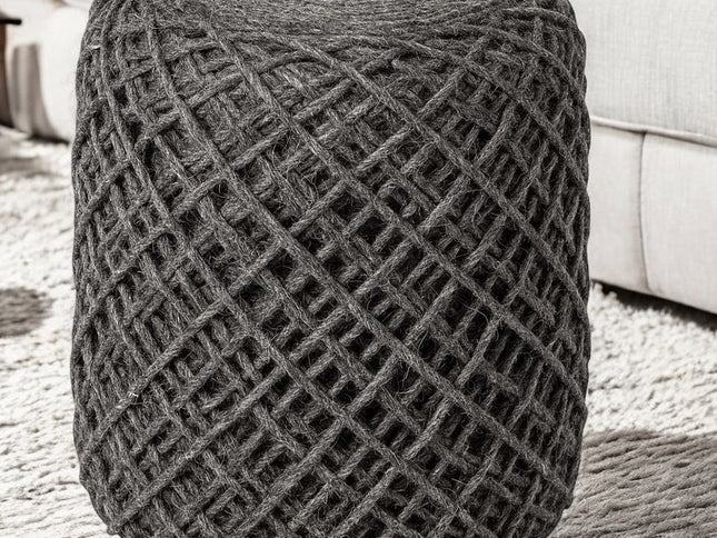 16" Gray Upholstery Cylinder Abstract Pouf Ottoman