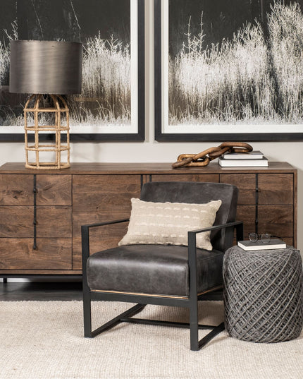 16" Gray Upholstery Cylinder Abstract Pouf Ottoman