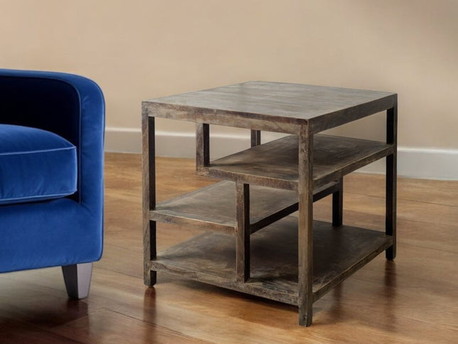 22" Brown Solid Wood Square End Table