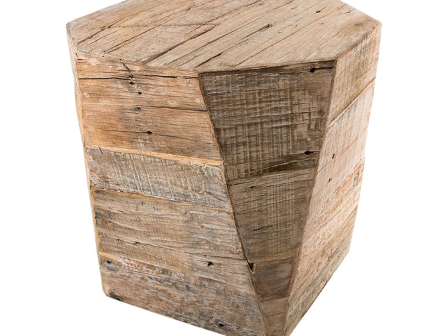 20" Brown Distressed Solid Wood Hexagonal Top Table