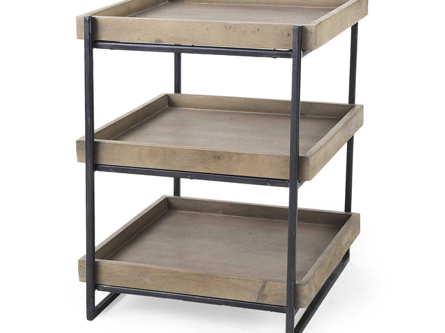 26" Brown Solid Wood Square End Table With Two Shelves