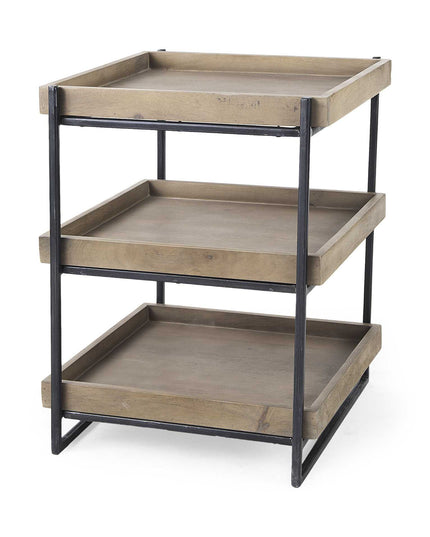 26" Brown Solid Wood Square End Table With Two Shelves