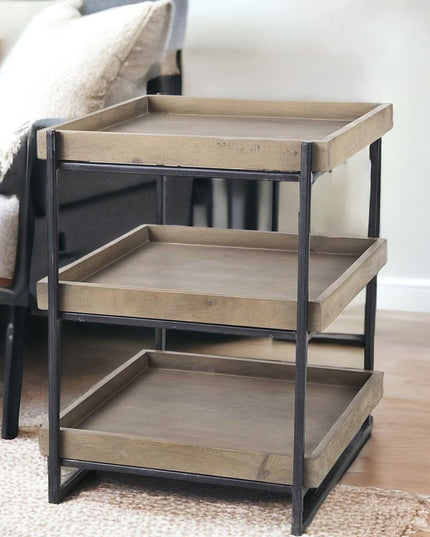 26" Brown Solid Wood Square End Table With Two Shelves