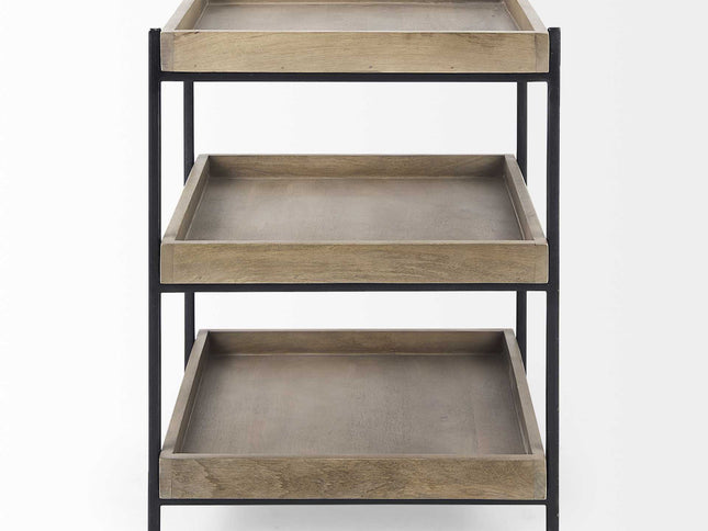 26" Brown Solid Wood Square End Table With Two Shelves