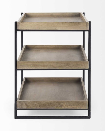 26" Brown Solid Wood Square End Table With Two Shelves