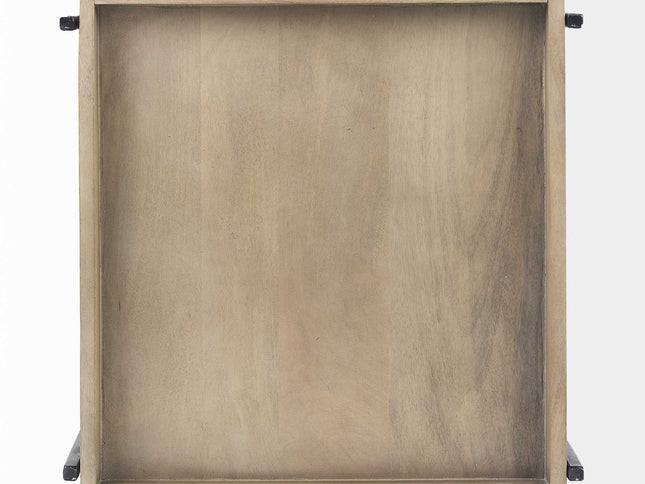 26" Brown Solid Wood Square End Table With Two Shelves