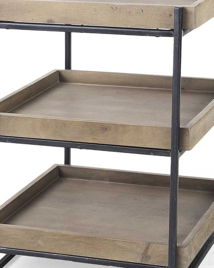 26" Brown Solid Wood Square End Table With Two Shelves