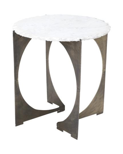 21" Brown And White Marble Round End Table