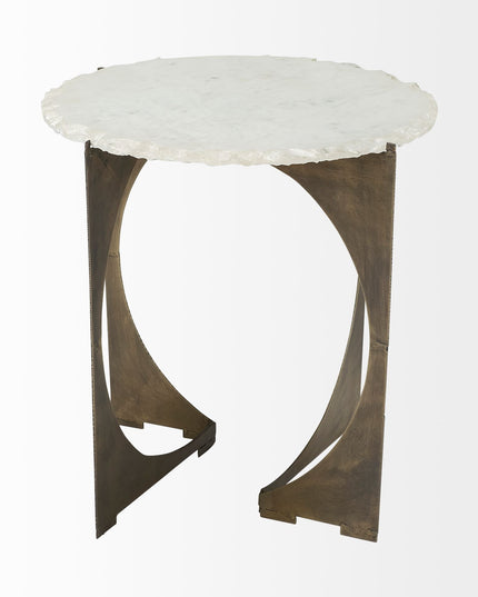 21" Brown And White Marble Round End Table