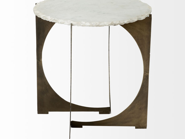 21" Brown And White Marble Round End Table