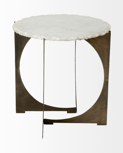 21" Brown And White Marble Round End Table