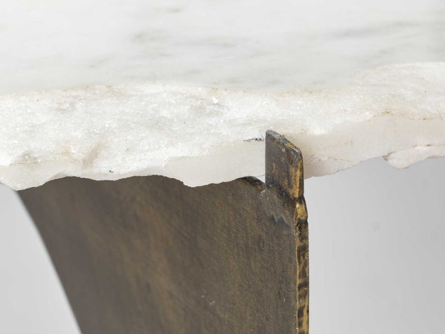 21" Brown And White Marble Round End Table