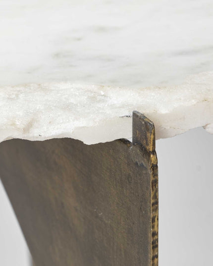 21" Brown And White Marble Round End Table