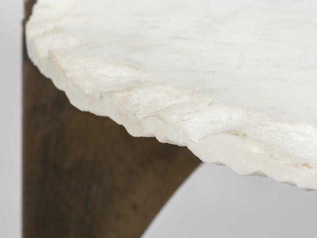 21" Brown And White Marble Round End Table