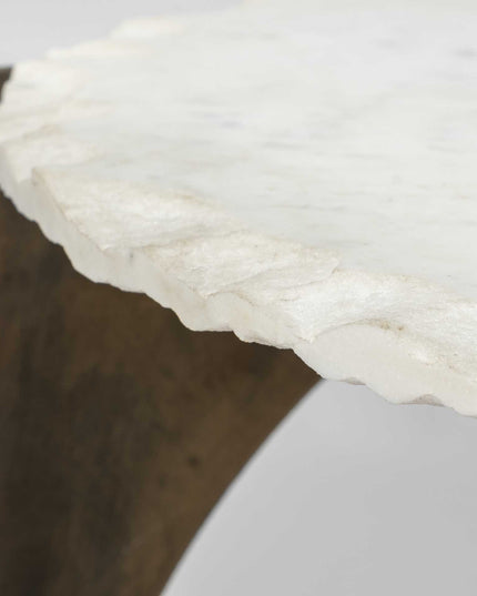 21" Brown And White Marble Round End Table